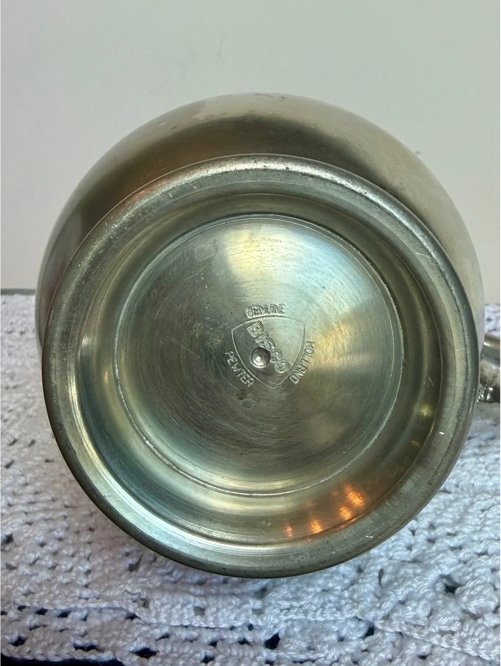 Vintage BICCO Genuine Pewter Creamer Pitcher Silver Tone Ornate Handle